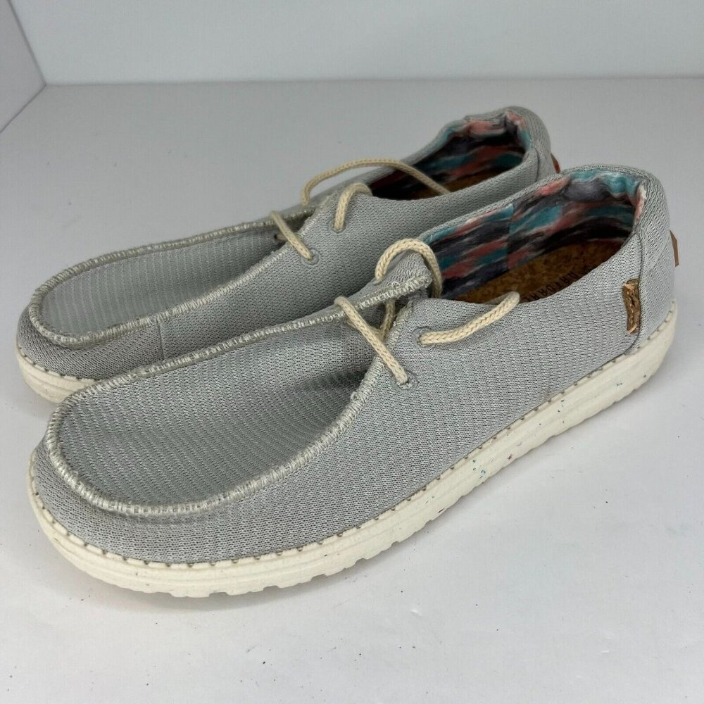 Hey Dude Womens Gray Wally Eco Sox Cobblestone Mesh Tie Size 9 Slip-On Shoes